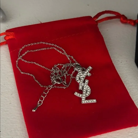 AUTHENTIC YSL Logo Pendant Necklace with Rhinestones - Picture 6 of 6